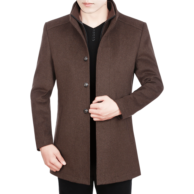 

Brown jacket men's fleece winter coat trench wool warm Casual slim Single-breasted collar cashmere Classic men's top coat, Black wool coat