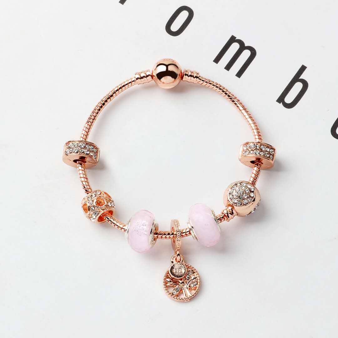 

New style loose charm beads life tree pendant bangle rose gold charm bracelet girl women gift DIY Jewelry Accessories