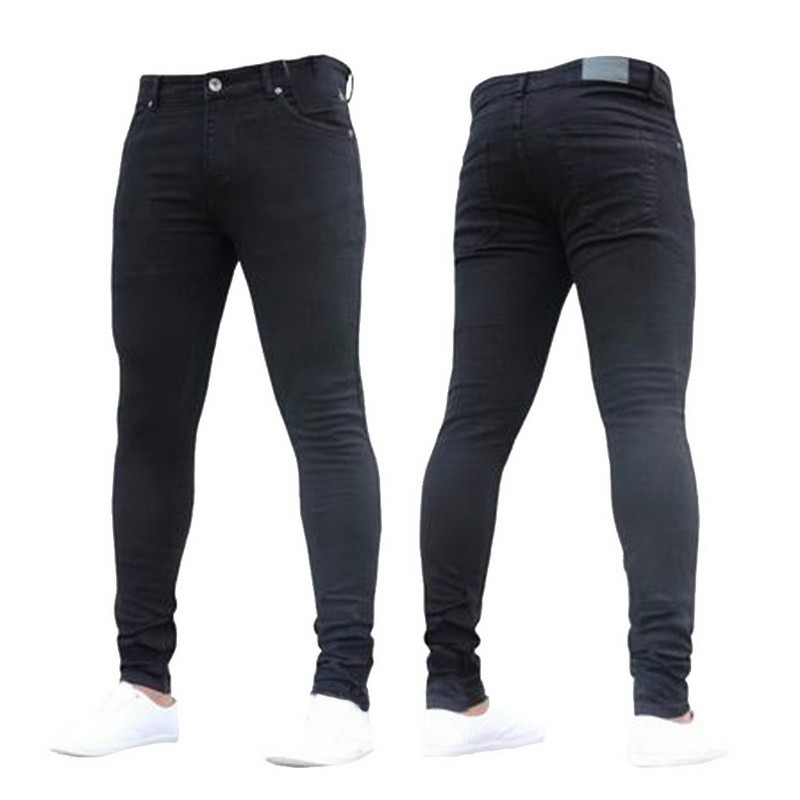 2019 New Fashion Men's Casual Stretch Skinny Jeans Trousers Tight Pants Solid Color Jeans Men Brand Mens Designer