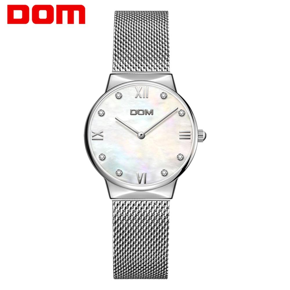 

Drop shipping DOM Women Watch Quality Stainless Steel Band Quartz Movement Waterproof Women Ladies Luxury Wrist Watch G-32D-7M6, Slivery;brown
