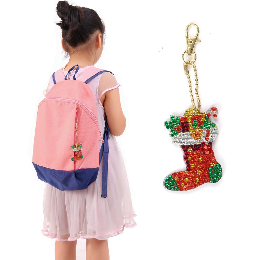 

Christmas Tree Santa Claus Round Full Diamond Painting DIY Key Ring Keychain