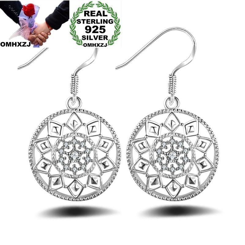 

OMHXZJ Wholesale Personality Fashion OL Woman Girl Wedding Vintage Silver Round 925 Sterling Silver Earrings YE335