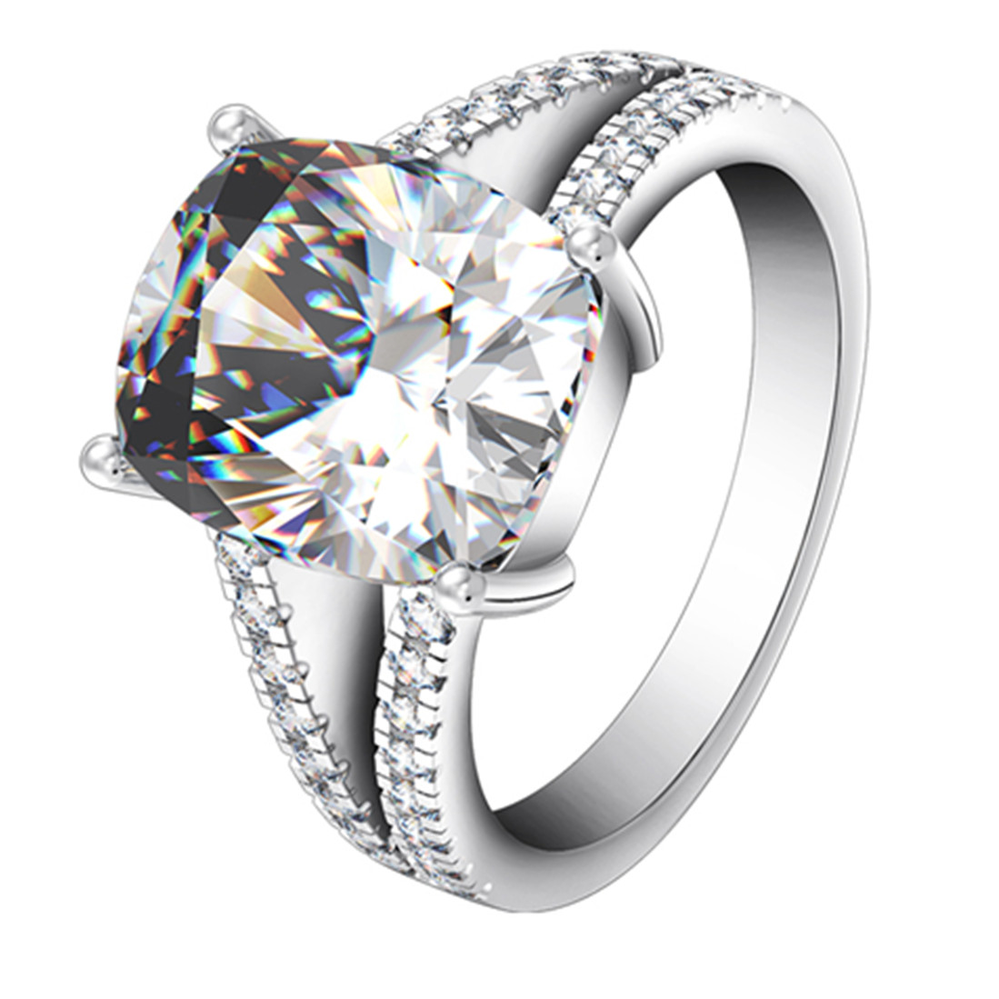 

3.85CT Sterling Silver Jewelry Cushion Ring for Women NSCD Cushion Diamond Ring Engagement Splendid Ring Girl 18K White Gold Plated Jewelry