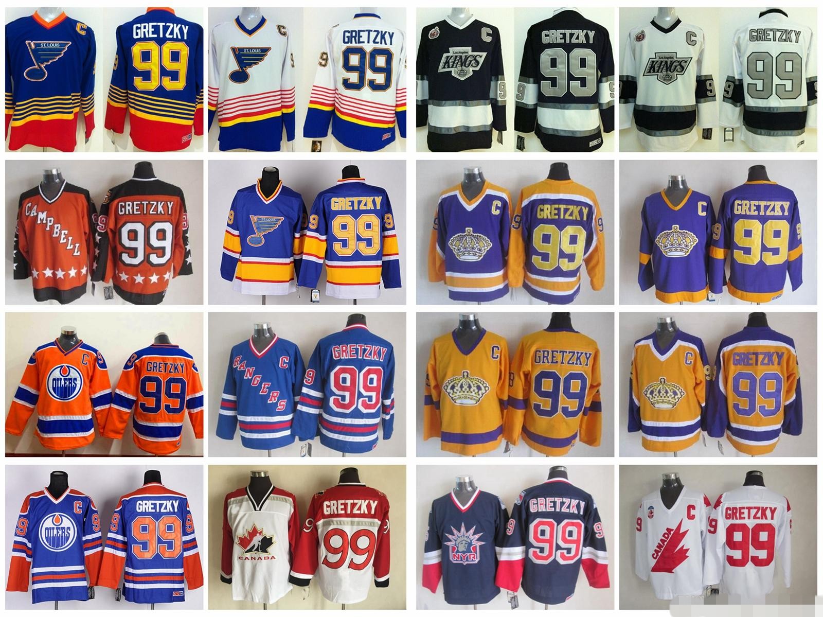 

99 Wayne Gretzky Jersey Men Stitched Logo 1984 All Star New York Rangers LA Kings St. Louis Blues Hockey Gretzky Vintage Jerseys, Black;red