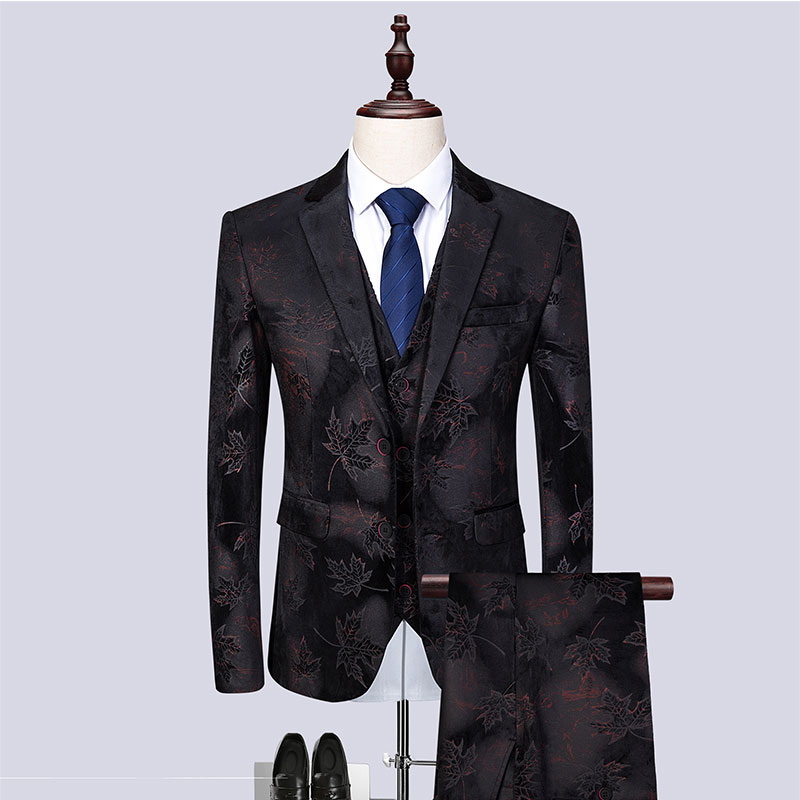 

2020 spring fashion floarl wedding suits for men good quality 3 pieces mens suits tuxedos, Black