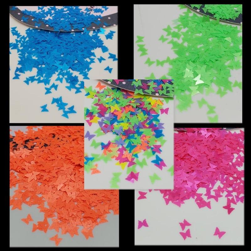 

50g 3mm Neon Flutter Butterflies Glitter Shapes, Nail Art, Neon shape Glitter Rainbow GlitterNail Art Glitter//Loose