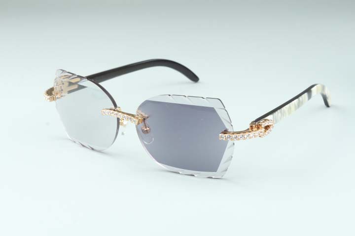 

2020 New high-grade carved color changing lens 8300817-C2 luxury natural mixed horn diamond glasses frame 58-18-140mm one mirror dual-use