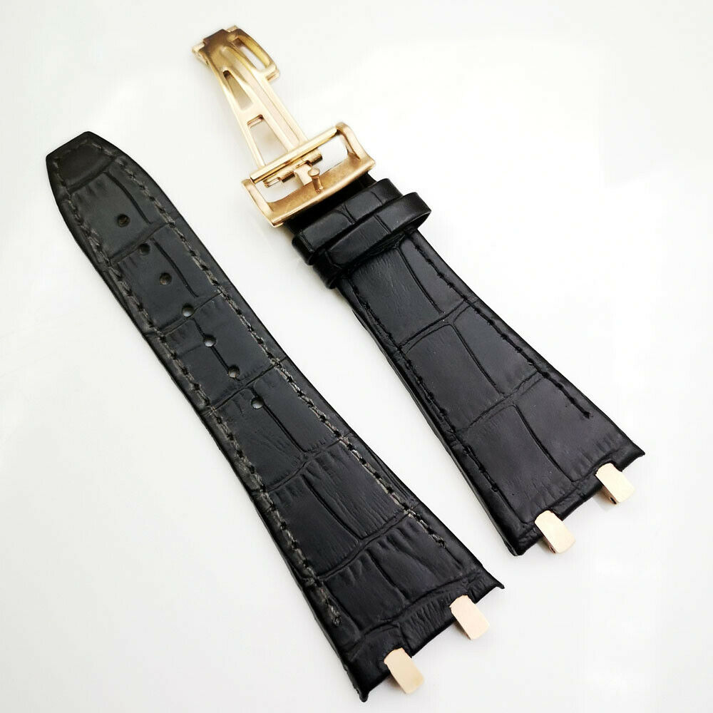 

27mm Black high quality Leather Strap 18mm Deployment Clasp Strap 4 Connector 4 Screw 2 Link for AP Royal Oak 15400/15300