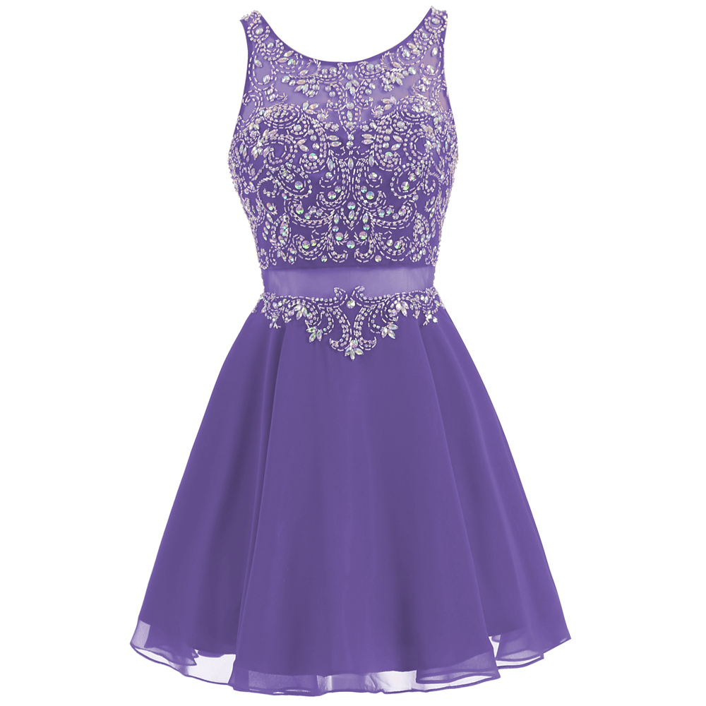 

Crystal Cocktail Party Dress Rhinestone Beaded Short Prom Dresses 2021 See Through Back Homecoming Dresses Chiffon Sweet 16 Dress, Black