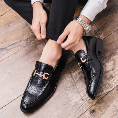Mens Formal Oxford Shoes Slip On Style Microfiber Leather Crocodile Texture Metaldecor