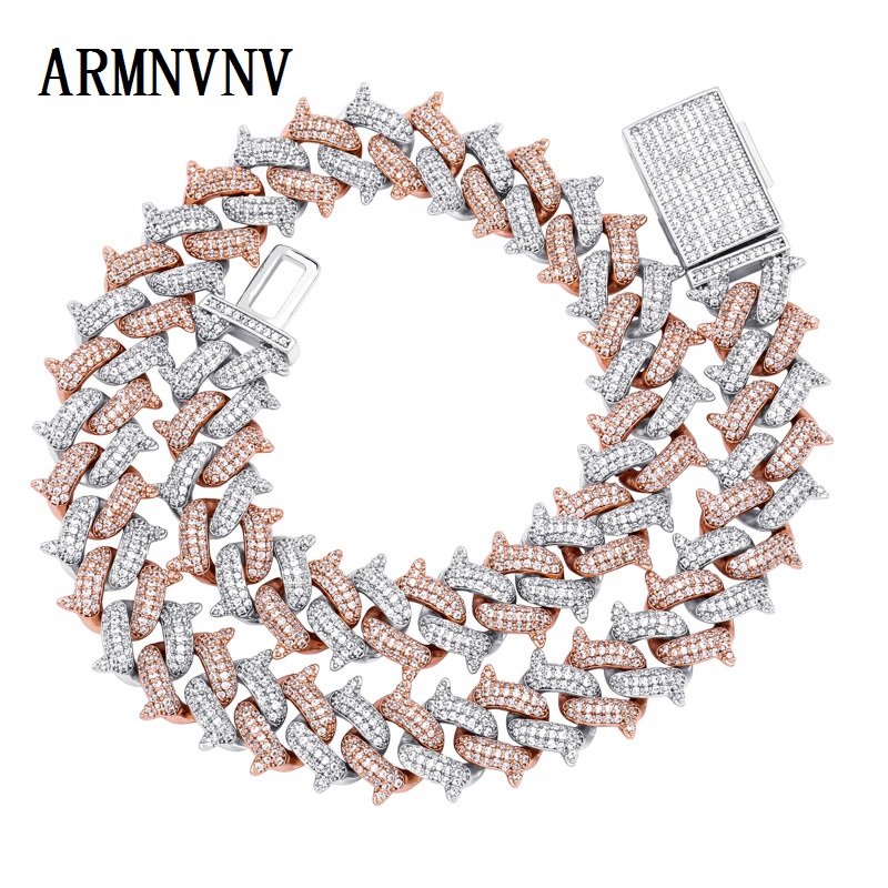 

Chains ARMNVNV 2021 Hip Hop Full Pave Rhinestone 14MM Bling Iced Out Crystal Miami Zircon Cuban Men's Necklace For Men Jewelry