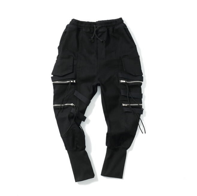 

Fashion-Men Pencil Pants Harem Black Cargo Pants Pockets Design Zipper Elastic Waist Fashion Casual Trousers Clothing