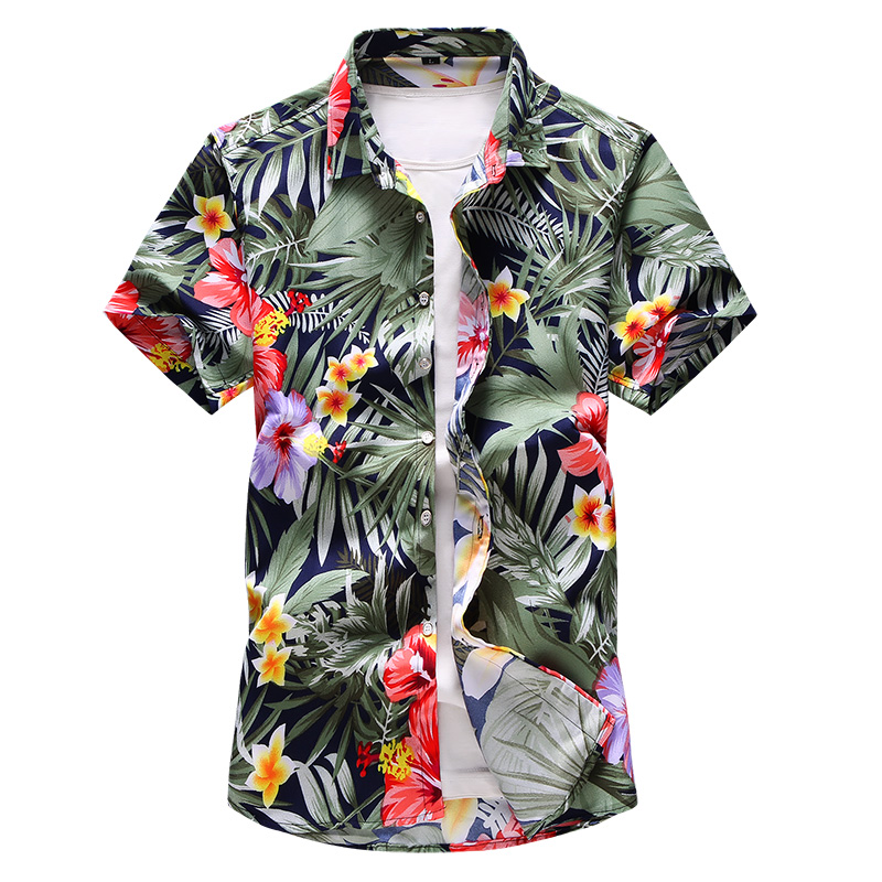 

Shirt Men 2019 Summer New Short Sleeve Hawaiian Shirt Mens Casual Button Down Dress Shirts for Holiday Chemise 7XL, 6910 blue
