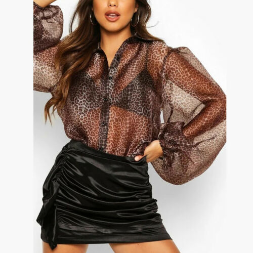 

Lady Sexy Mesh Blouse Women Tops Long Puff Sleeve Turn-down Collar Female Casual Polka Dot Star Shirt Transparent Elegant Shirts, Black