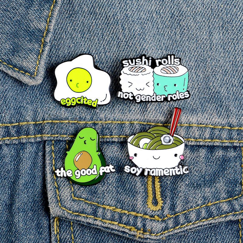 

Cute Small Egg Food Noodle Funny Enamel Brooches Pins for Women Christmas Demin Shirt Decor Brooch Pin Metal Kawaii Badge Fashion Jewelry, Gray