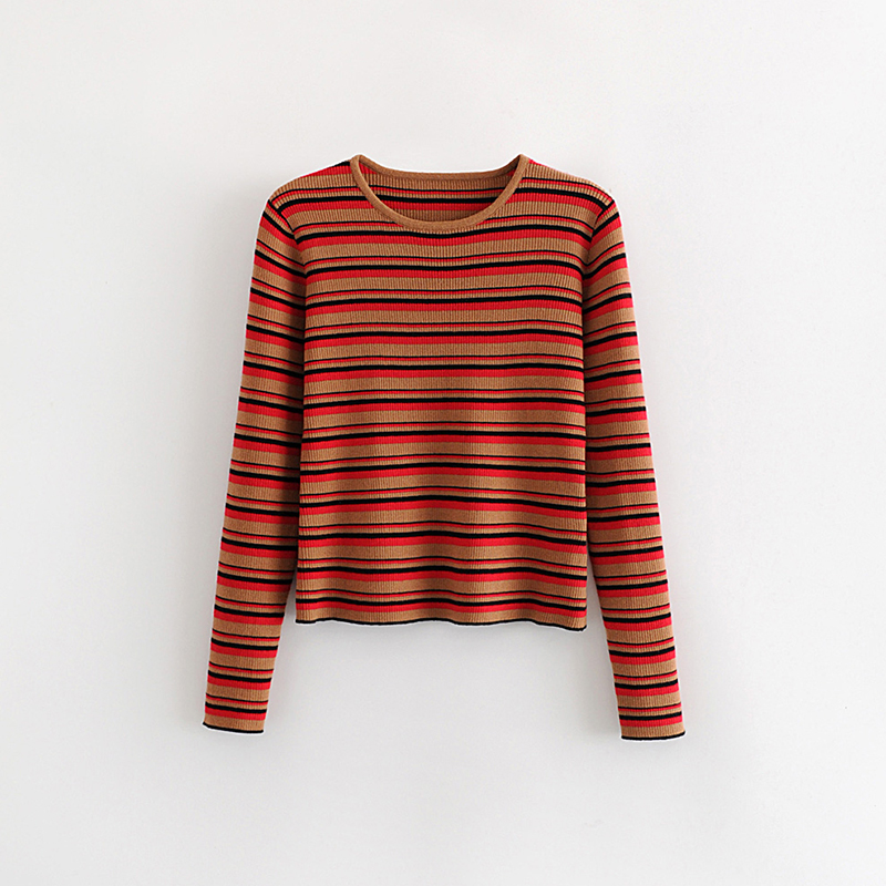 

2019 Winter Autumn Sweater For Women Female Knitted Striped Pullover With Long Sleeve O-Neck Knitted Tops, As picture