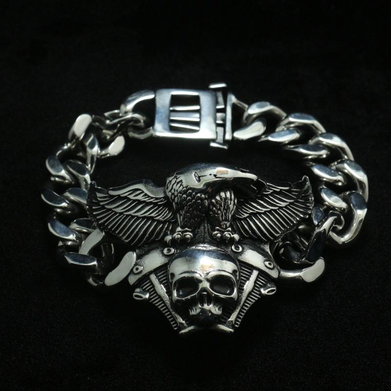 

Link, Chain Unisex 316L Stainless Steel Cool Eagle Biker Skull Classic Bracelet