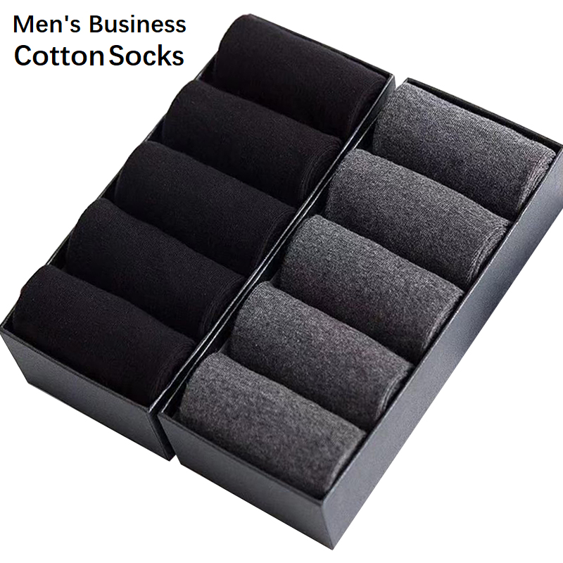 

10Pair/Lot Men's Business Cotton Socks 2019 High Quality Casual Socks Black White Long Sock Autumn Winter for Men Size 39-45, 5white 5gray
