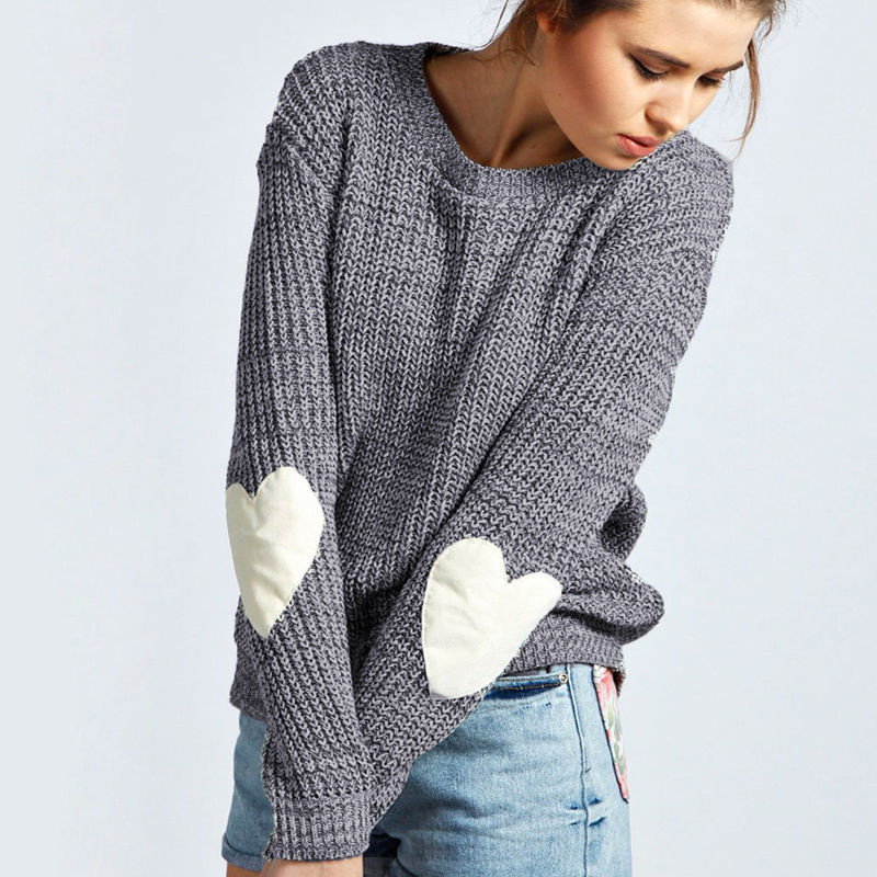 

Autumn Winter New Women Knitwear Fashion Jumper Heart-shaped Spliced Knitted Sweaters Womens Long Sleeve Pullover Tops, Pink
