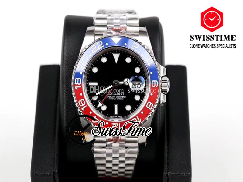 

GMF GMT II 116719 Cal A3186 Automatic Mens Watch Pepsi Ceramic Bezel Black Dial 904L Steel Jubilee Bracelet Correct Hand Stack New SwissTime, Extra wallet