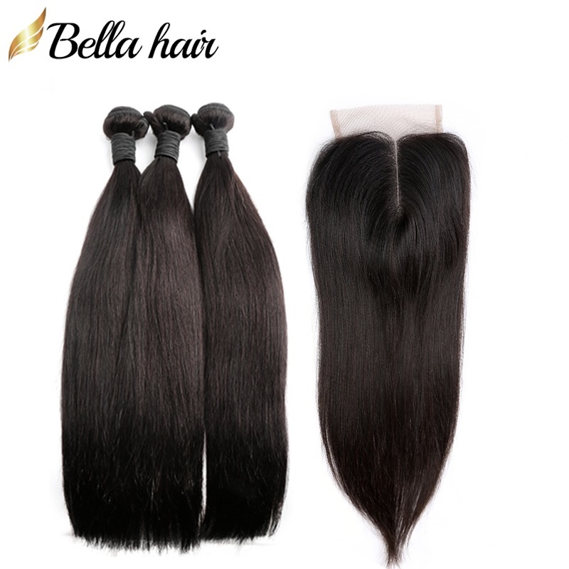 

Brazilian Virgin Hair Closure Hair Bundles With Lace Closure Middle Part Silky Straight Natural Color 8-34 Inch Bellahair