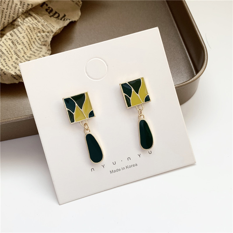 

Fashion Green Pattern Geometric Clips Earrings Simple Pendant Earrings