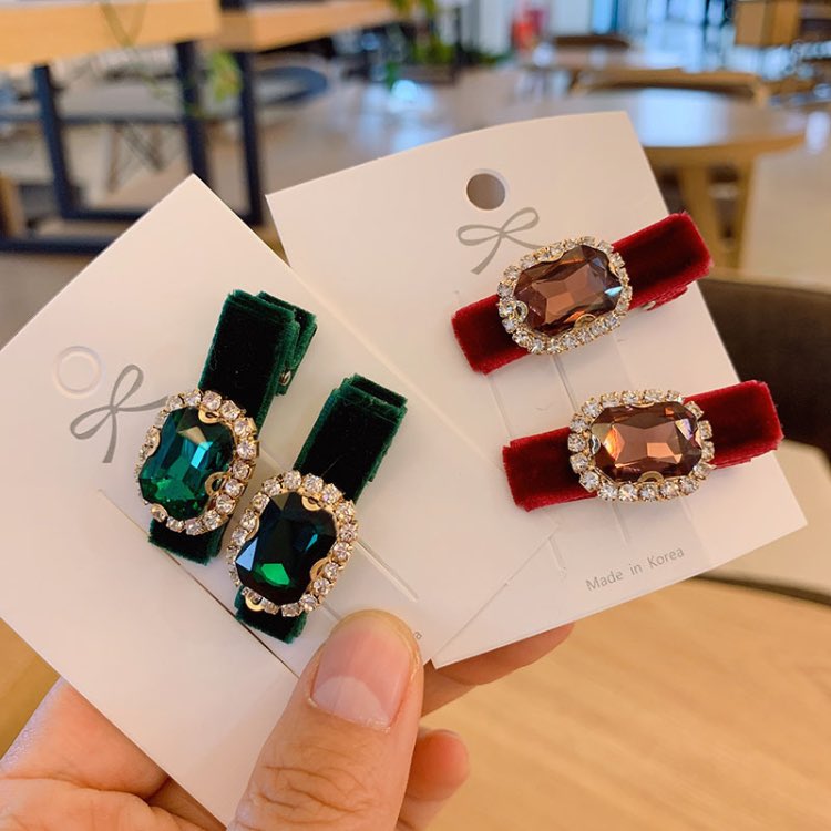

Light Luxury Velvet Hair Clips For Women Fashion Designer Rhinestones Hairpins Small Crystal Pearl Barrettes 8 Colors Wholesale