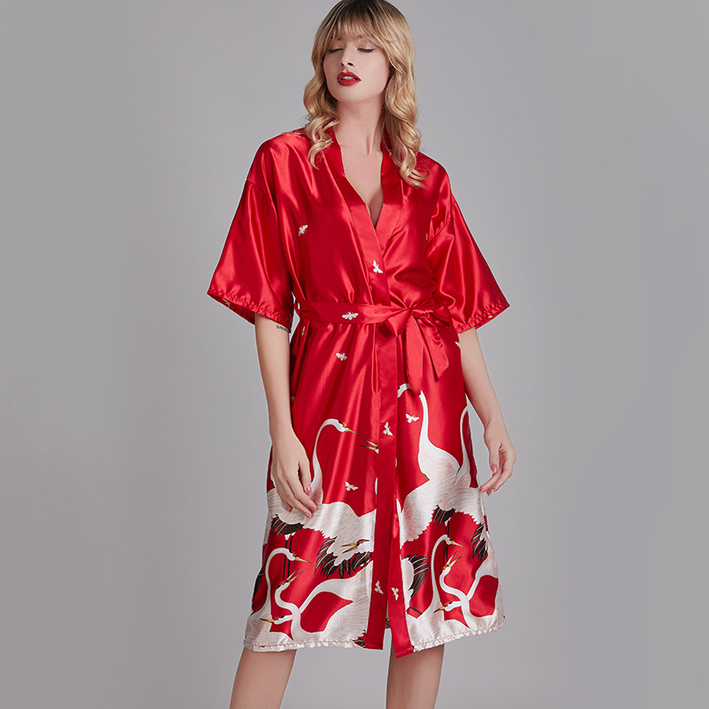 

Summer Long Bridal Morning Gowns Bridesmaid Red Nightgown Popular Silk Wedding Team Bathrobes Women Home Bathrobe, Blue