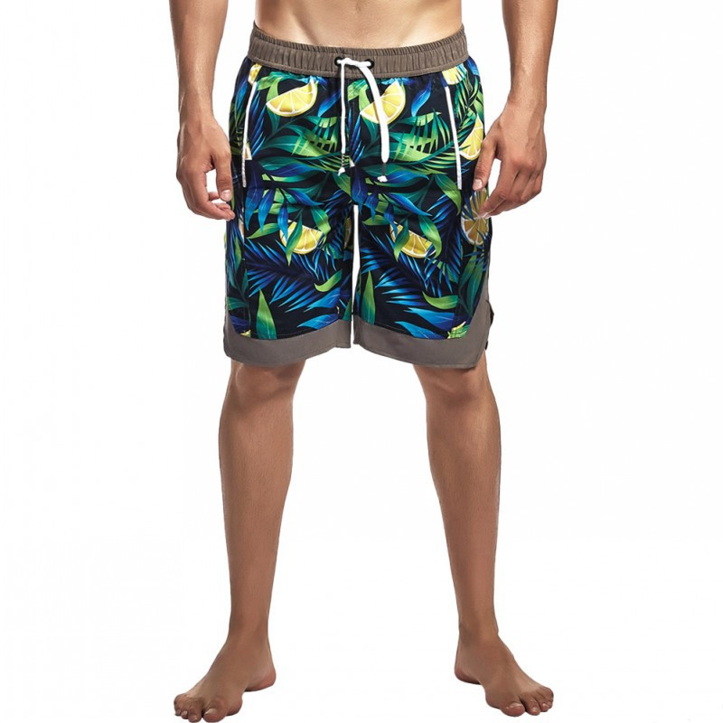 

mens quickdrying shorts summer beach short pants mens board shorts polyester print homme loose short underwear, Black