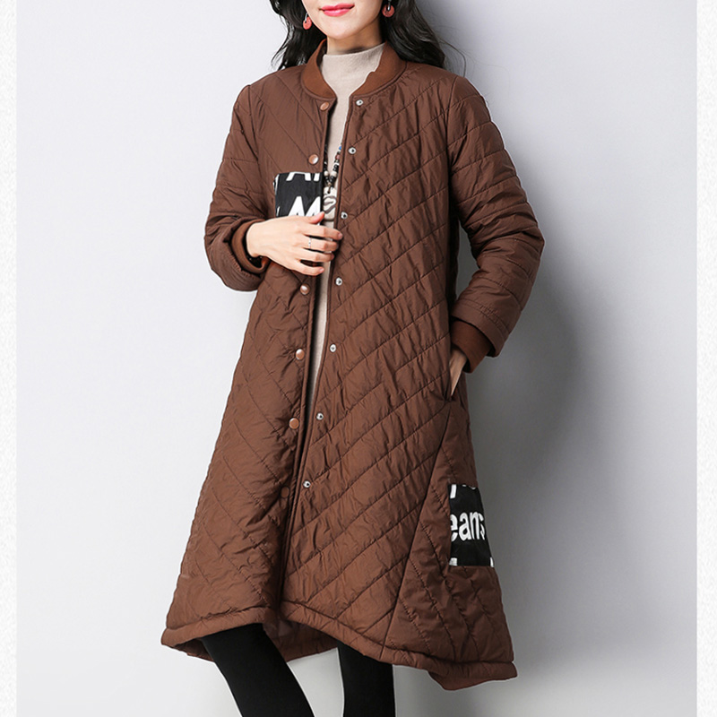 

2019 Autumn Winter Cotton Jacket Women Parker Long Coat Plus Size Single-breasted Slim Fit Cotton Coat Irregular Clothing Female, Black