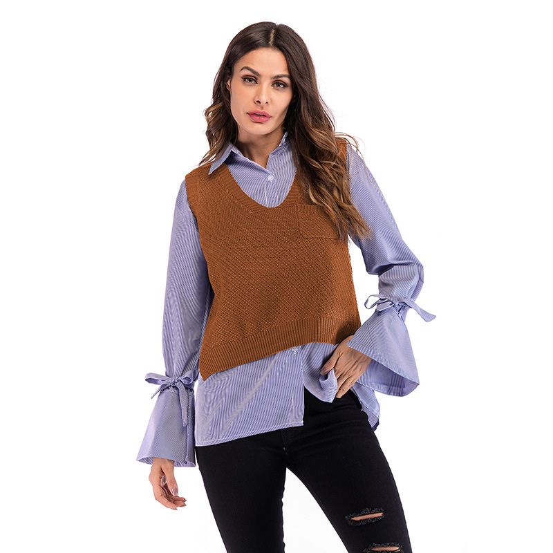 

2019 Women's V-neck Split Sleeveless Knit Vest Loose Pullover Top Small Short Vest Knitted Autumn Outwear Casual Tops, Black