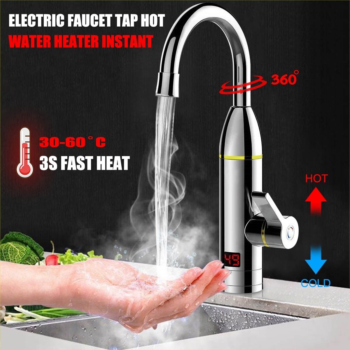 3000W Instant Electric Tankless Hot Water Heater Shower System Sink Tap Faucet