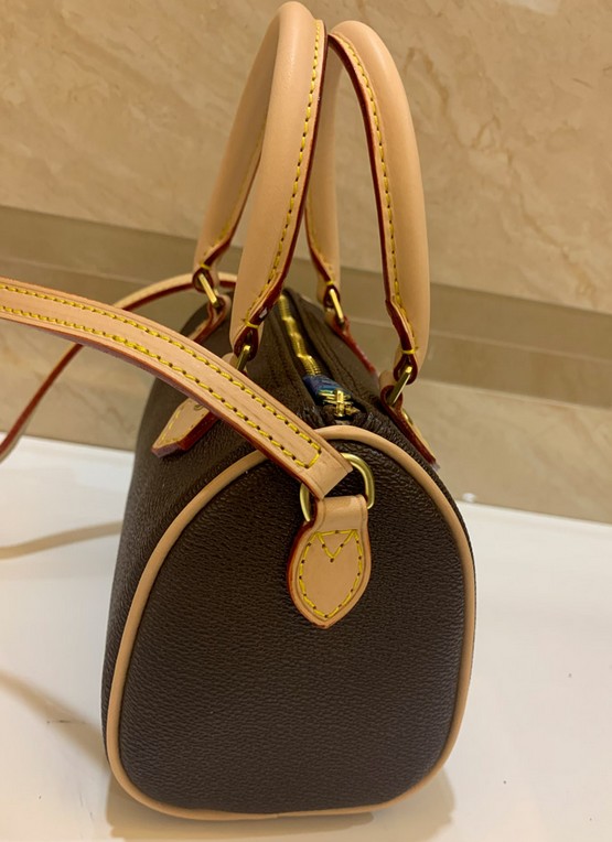 

Classic FLOWER With Speedy Handbag Serial Bags 16cm M61252 Mini Bag Totes Shoulder NANO Leather BROWN Number Nwaxx, Brown flower