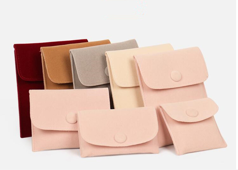 

100PCS/LOT Velvet Jewelry Bags With Button Wedding Party Gift Packing Bag Thickening Ring Necklace Storage Bag