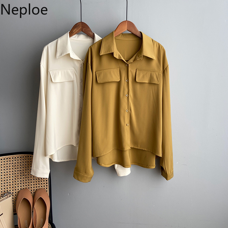 

Neploe Blouse Women Solid Single Breasted Long Sleeve Ladies Blusa Shirts Spring 2020 New Fashion Casual Female Tops 1A899, Black