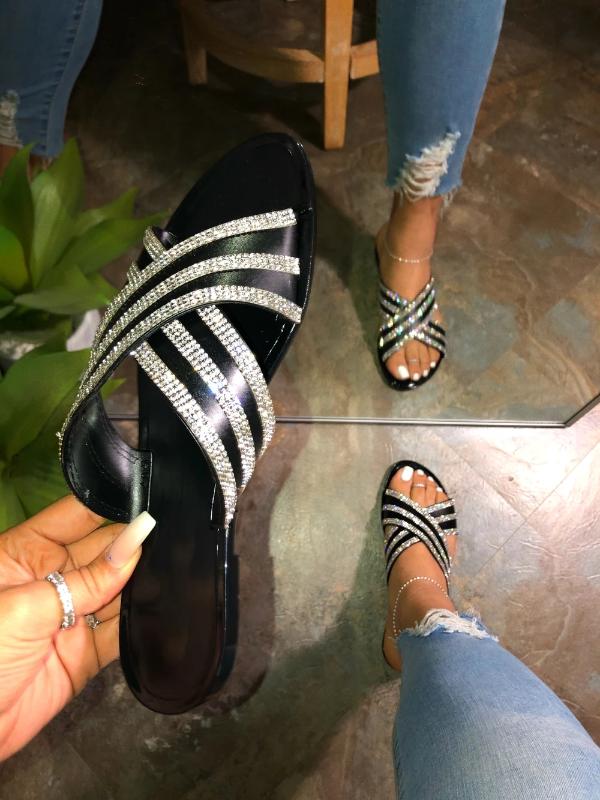 

PUIMENTIUA Transparent Slippers Fashion Biling Crystal Slippers Women Platform Summer Sandals Outdoor Rhinestones Flat Shoes, Color 3