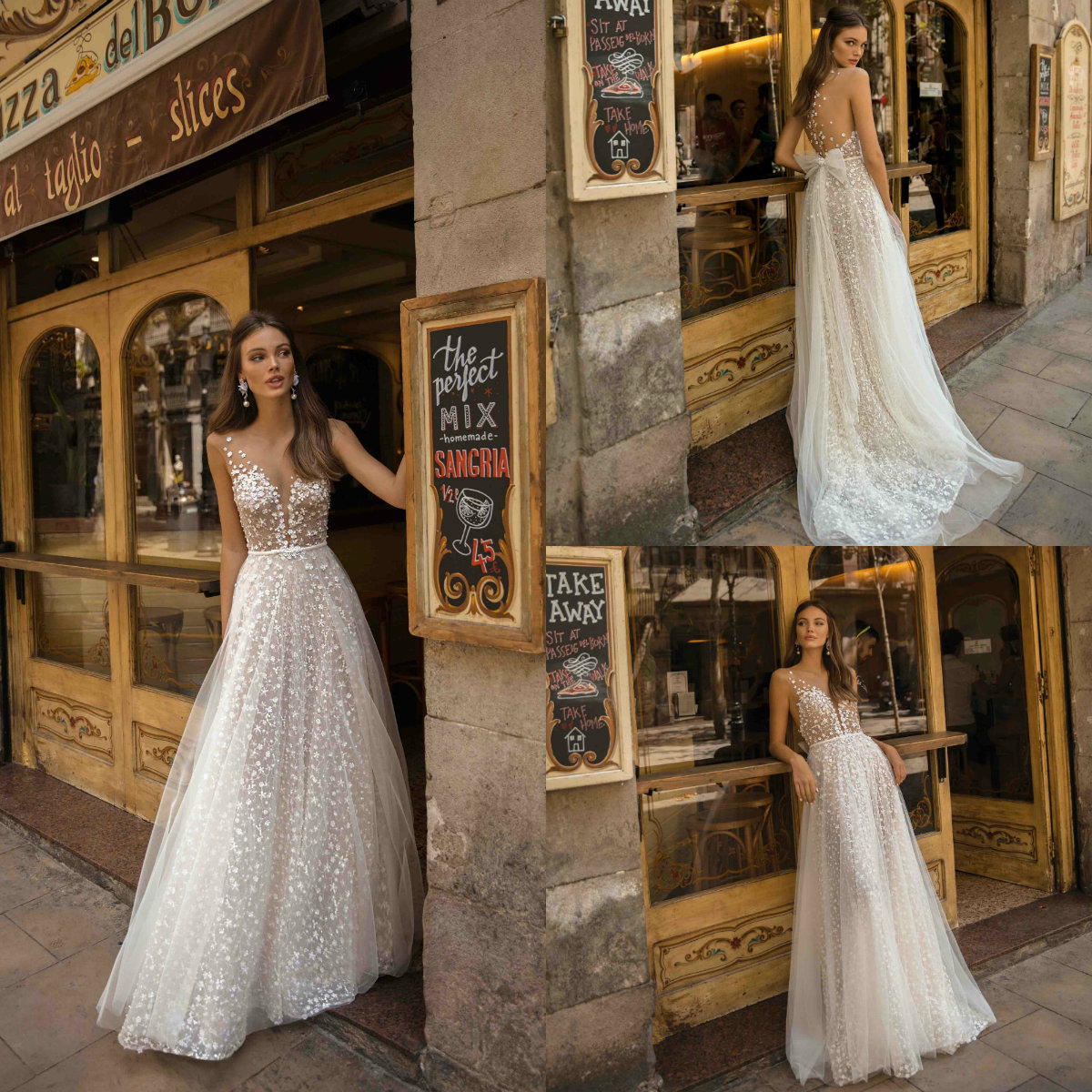 

2020 Berta A Line Beach Wedding Dresses V Neck Sweep Train Illusion Appliqued Boho Wedding Dress Custom Made Lace Skirt Robes De Mariée, Purple