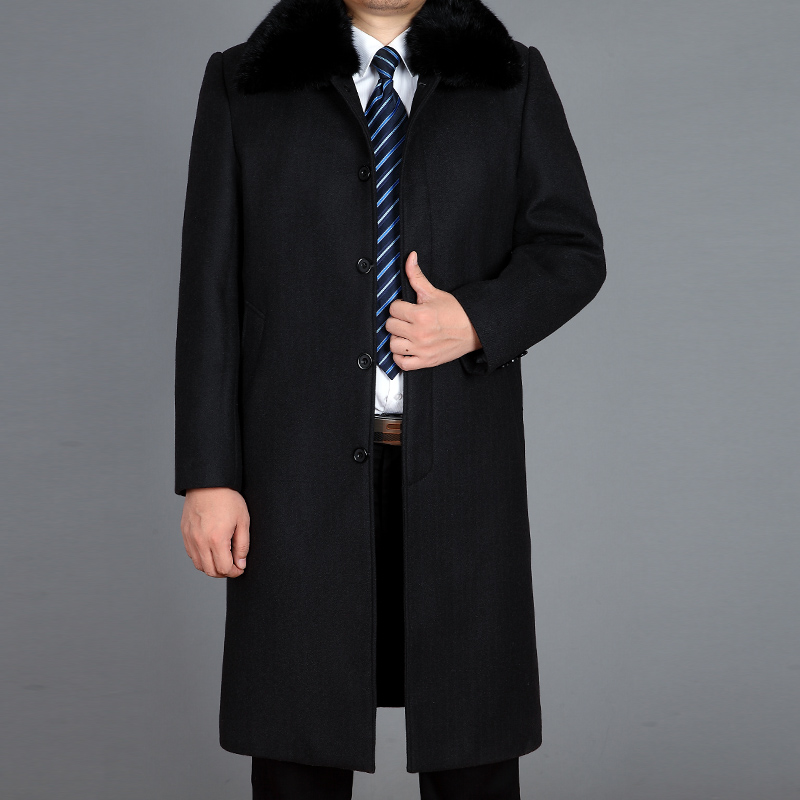 

Nice Tide Fur Thick Warm Winter Coats Fashion Coat Blend Mens Peacoat Men Wool Overcoat Winter Wool Long Coat Real -4XL, Black