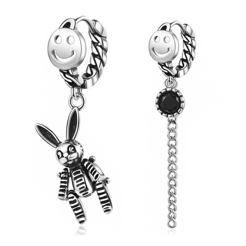 

Asymmetry Vintage Style & Zirconia Chain Pendant Small Hoop Earrings Thai Silver Color Loop Huggie Earrings for Women Men