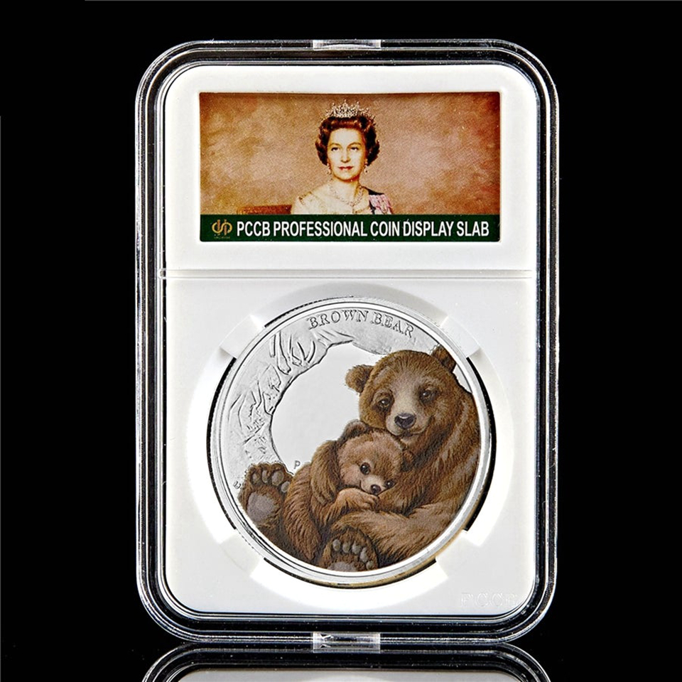 Collectible Queen Elizabeth II Fine 1/2 999 Silver 2014 Tuvalu Animal Brown Bear Commemorative Coin W/Pccb Box-image-522342188