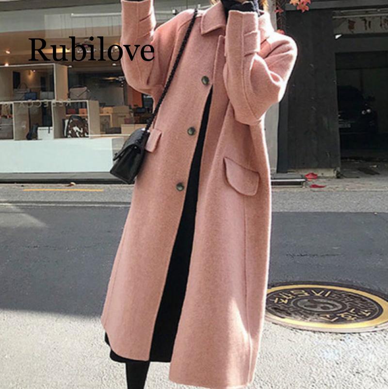 

Rubilove Fashion Solid Long Coat for Women Slim Office Lady Wool Coat and Jacket Single Breasted Women Clothes 2019, Beige