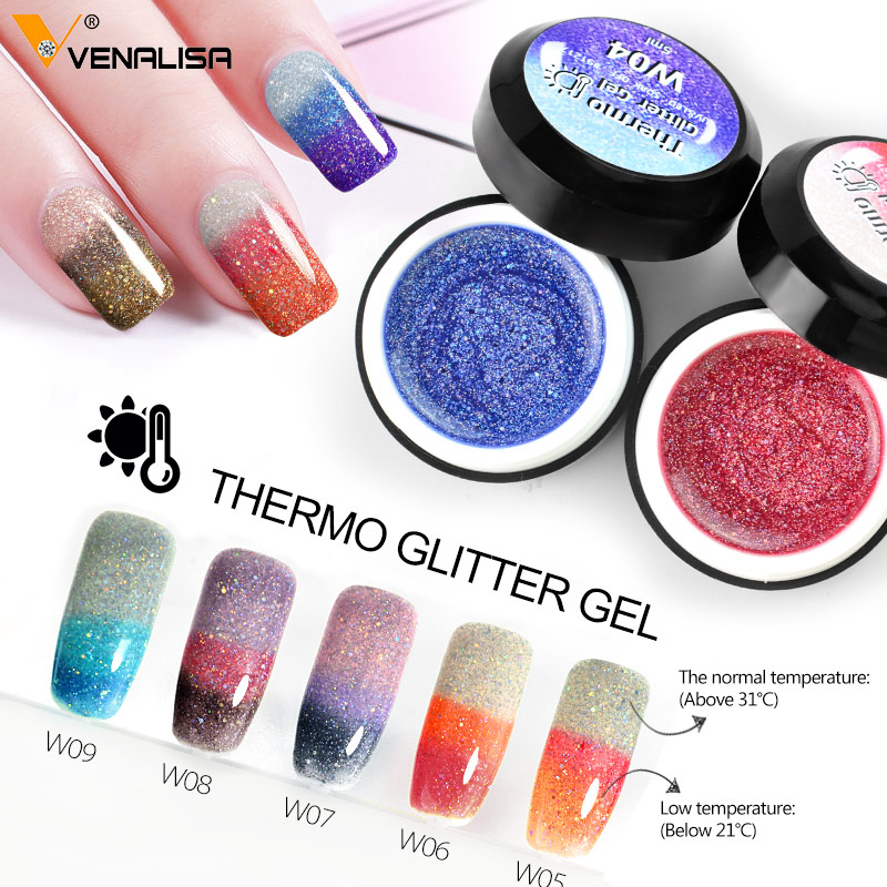 

thermo glitter temperature gel polish chameleon color changing nail polish gel 5ml soak off, W10