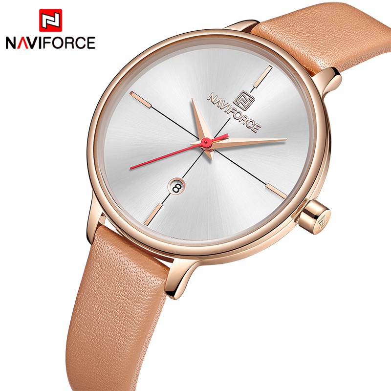 

NAVIFORCE Women's Watches Luxury Brand Fashion Leather Wrist Watch Ladies Thin Quartz Clock Waterproof Relogio Feminino For Girl, No send watch for shipping