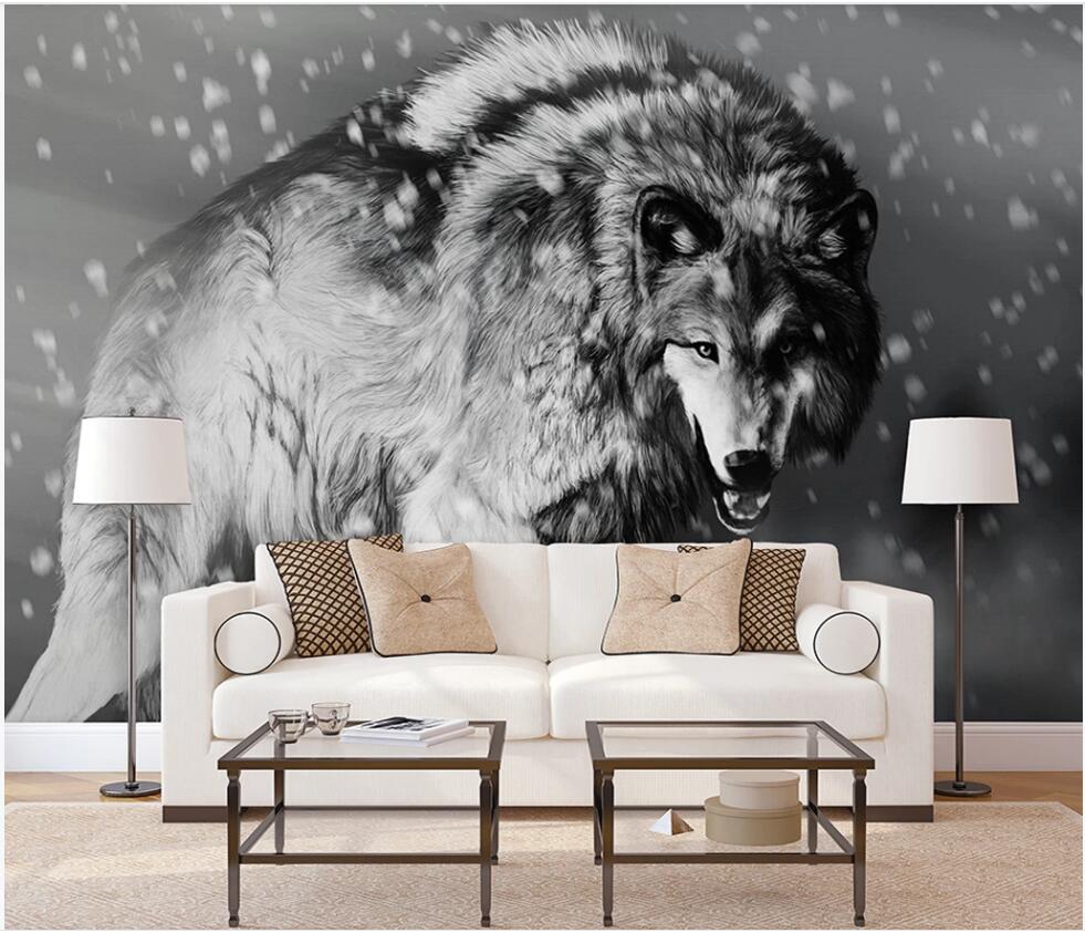 

3d wall murals wallpaper for walls 3 d Hand painted black and white wolf totem art custom photo mural living room home decor background, Non-woven wallpaper