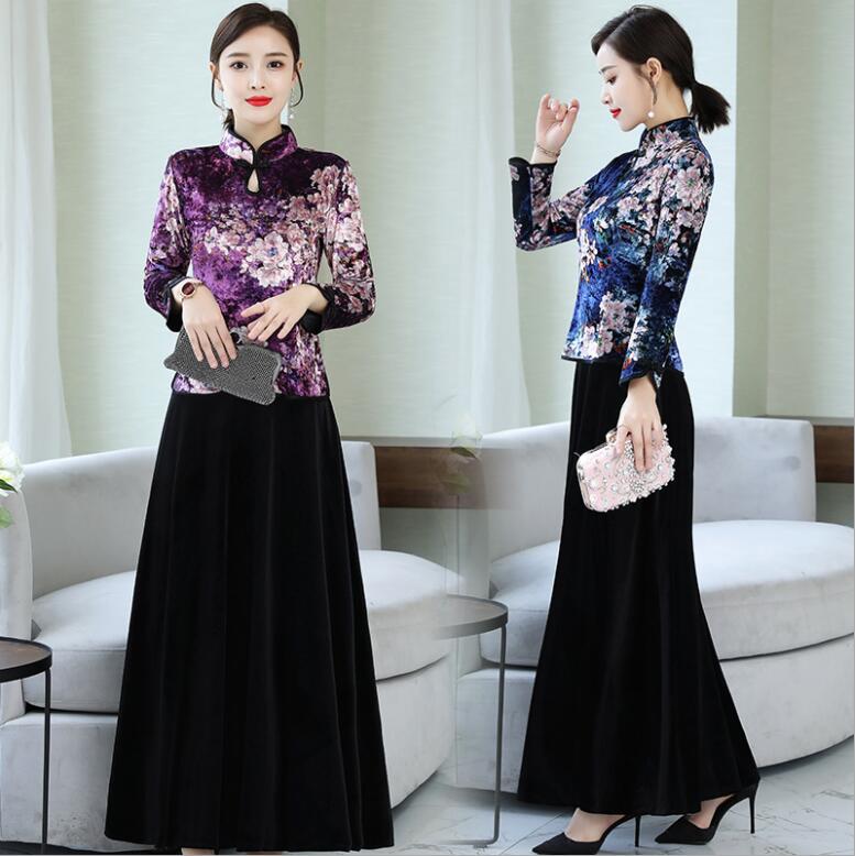 

Autumn and winter new original national style fashion cheongsam Jacket+skirt decoration body improvement tang suit Aodai Chinese traditional