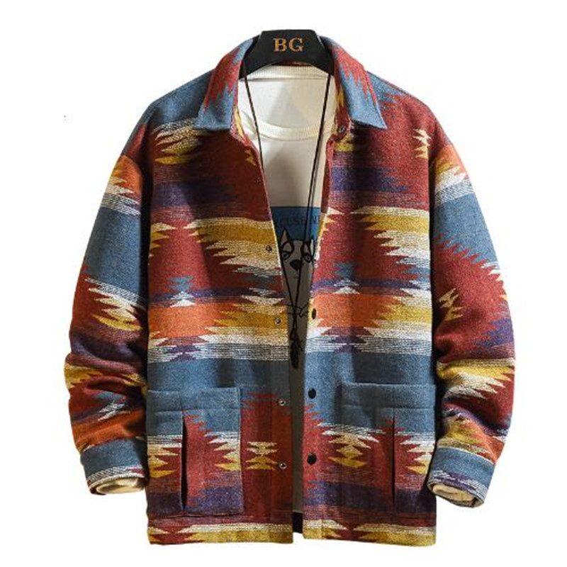 

Large Size 5XL Autumn Fashion Retro Printing Woolen Jacket Men Casual Woolen Coat Men Streetwear Loose Overcoat Male Clothes, Picture color