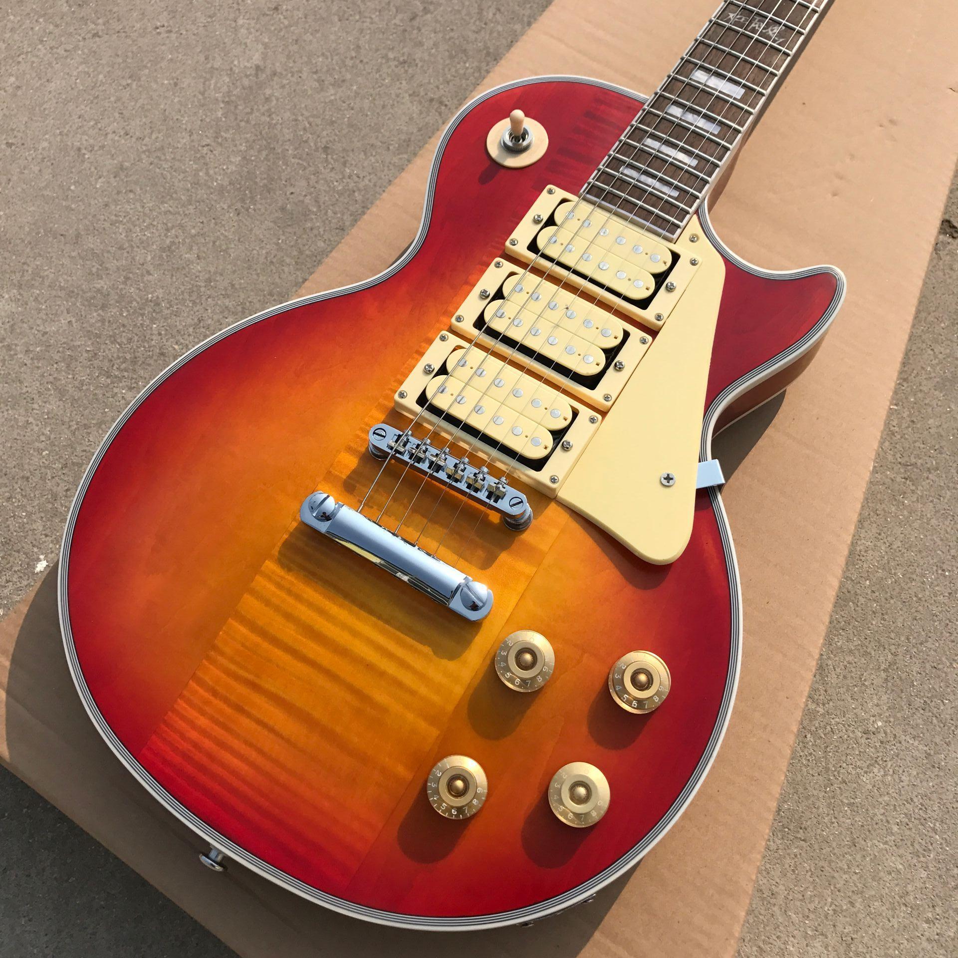 New high-quality electric guitar, tiger maple frame, rosewood, 3 pickups, silver hardware, custom guitar, free shipping