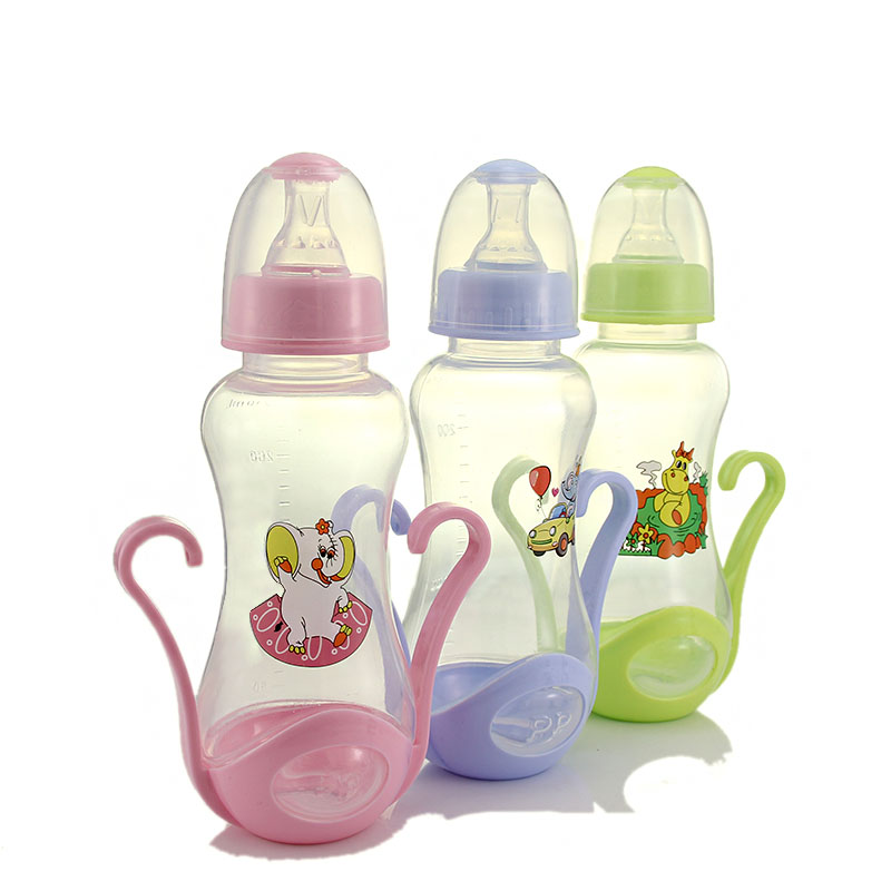 

240Ml Baby Bottle Kids Children Learn Feeding Bottle Drinking Water Milk Glass Cartoon Cute Baby Feeding