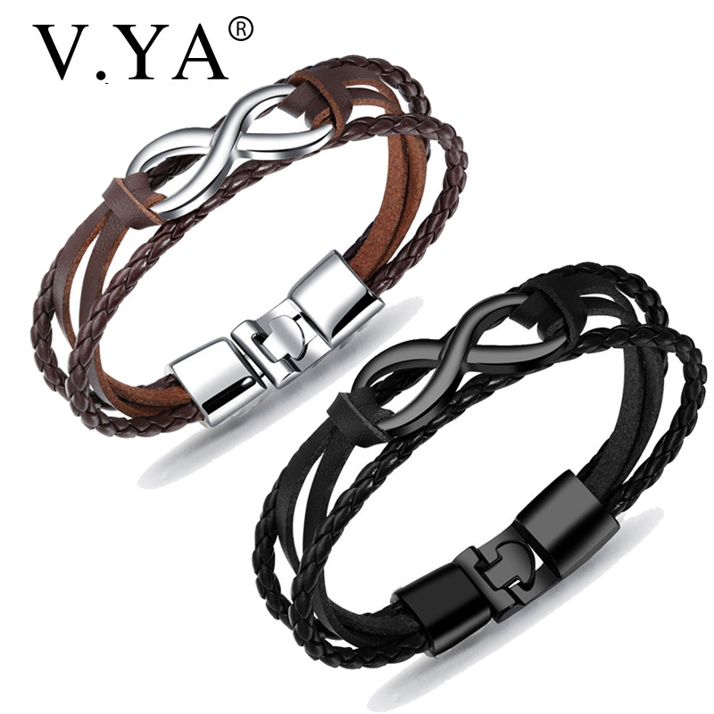 

Anklets V.YA Multilayer Infinity Men Leather Bracelets Vintage Wrap For Man Women Brown Black Color Cool Male Bangles Dropship