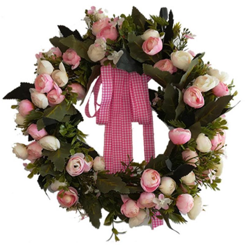 

Rose Flower Wreath Handmade Simulated Decoration Garland Silk Flower For Door Wall Hanging Front Door Valentine Wedding Decor